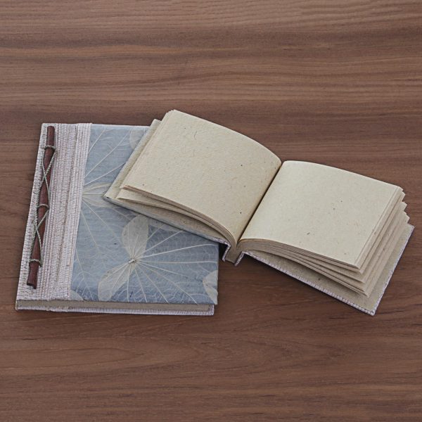 Autumn Spirit in Grey Handcrafted Pair of Rice Paper Notebooks from Indonesia on Sale