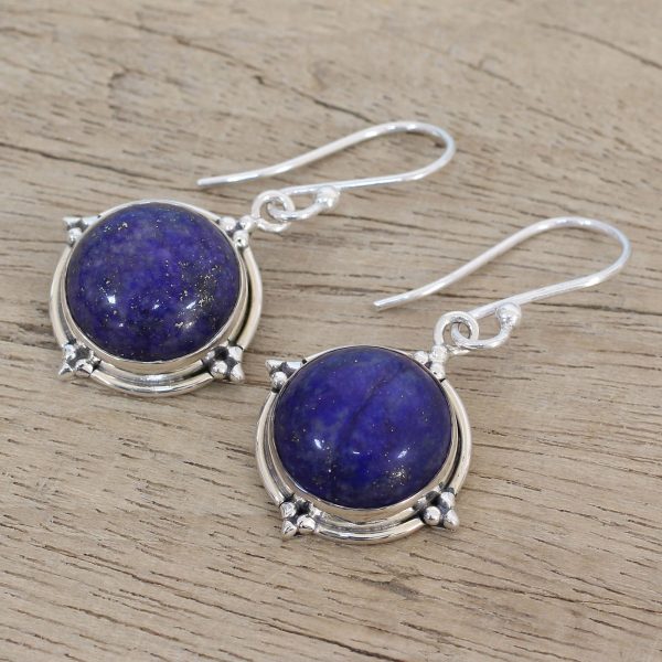 Alluring Speckles Lapis Lazuli and Sterling Silver Dangle Earrings from India For Cheap