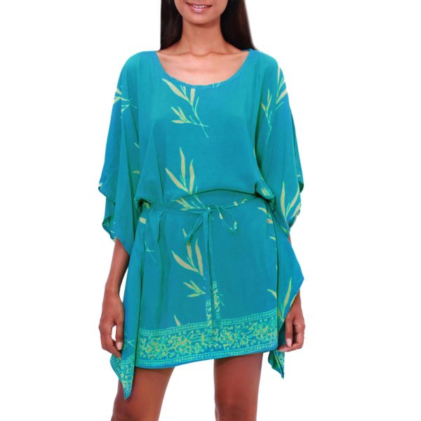 Balinese Breeze in Turquoise Batik Rayon caftan in Turquoise and Lemon Online now