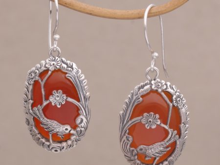 Avian Curiosity Carnelian and 925 Silver Bird Dangle Earrings from Bali on Sale