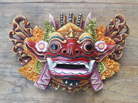 Barong Dance Balinese Handpainted Good vs. Evil Wood Dance Mask For Cheap