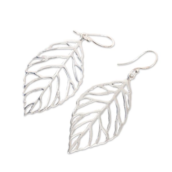 Bali Bay Leaf Handcrafted Balinese Leaf Theme Silver Earrings Cheap