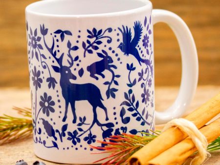 Blue Otomi  Artisan Crafted Otomi Blue Birds and Flowers Ceramic Mug For Cheap