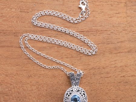 Angel Eye Swirl Pattern Blue Topaz Pendant Necklace from Bali Cheap