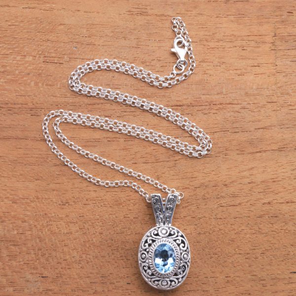 Angel Eye Swirl Pattern Blue Topaz Pendant Necklace from Bali Cheap