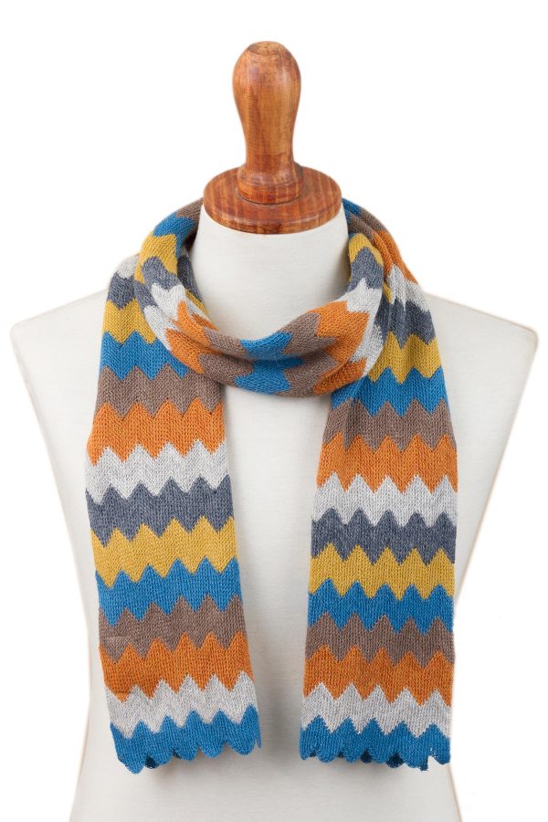 Autumnal Zigzags Autumnal Zigzag Alpaca Blend Wrap Scarf from Peru For Discount