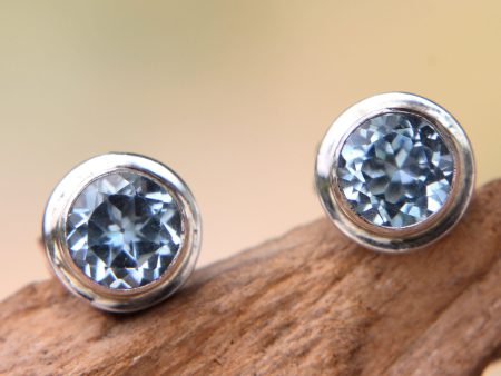 Blue Simplicity Classic Blue Topaz and Sterling Silver Round Stud Earrings Online