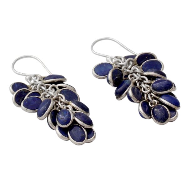 Blue Intuition Lapis Lazuli Clusters in Handmade Sterling Silver Earrings For Cheap