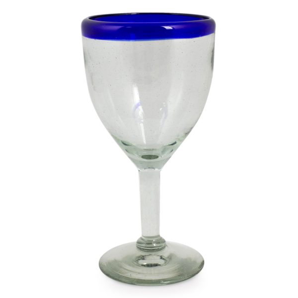 Blue Cancun Handblown Glass Recycled Wine Drinkware Goblets (Set of 6) For Cheap