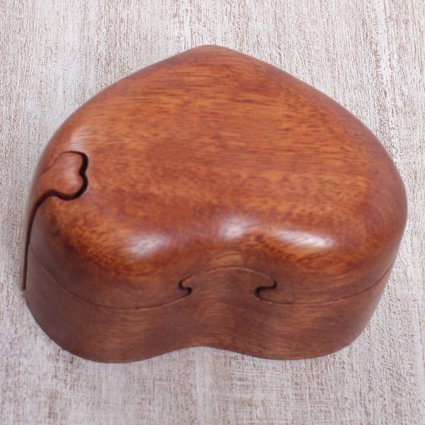 All My Love Hand Carved Suar Wood Puzzle Heart Box from Bali Cheap