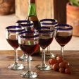 Blue Cancun Handblown Glass Recycled Wine Drinkware Goblets (Set of 6) For Cheap