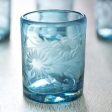 Aquamarine Sunflowers Engraved Pepita Flowers on Hand Blown Rocks Glassed Set of 6 Cheap