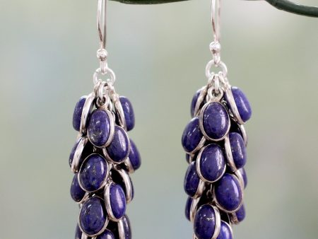 Blue Intuition Lapis Lazuli Clusters in Handmade Sterling Silver Earrings For Cheap