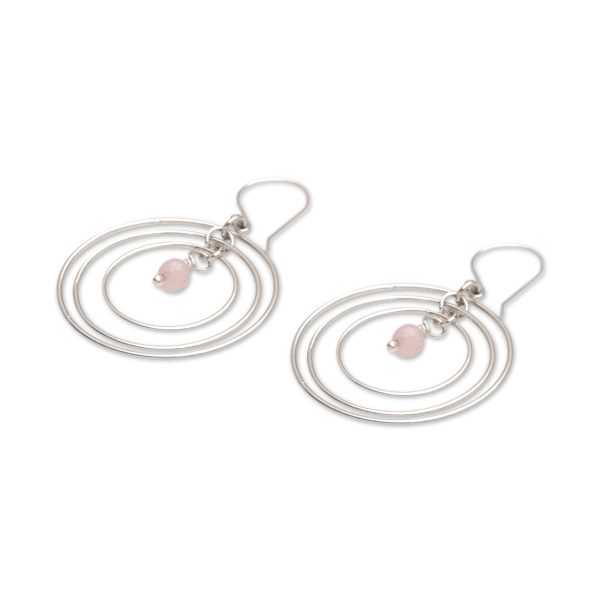 Atoms Rose Quartz and Sterling Silver Dangle Earrings from Bali Online now