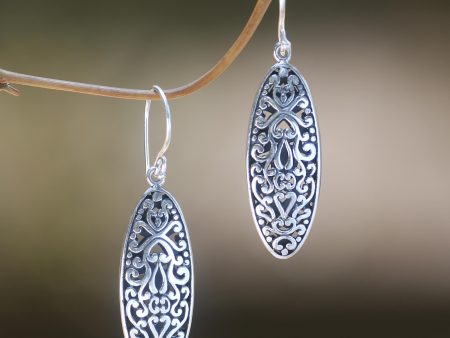 Balinese Floral Engraved Sterling Silver Dangle Earrings with Floral Motif Online