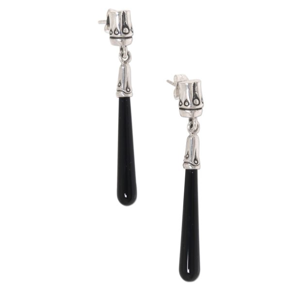 Black Wand Artisan Crafted Onyx and Sterling Silver Dangle Earrings For Cheap