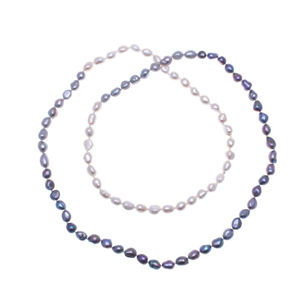 Blissful Woman in Grey Cultured Pearl Beaded Long Necklace in Grey from Thailand Online