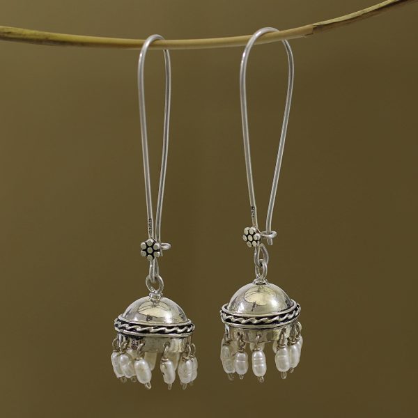 Beauty in Tradition Cultured Pearl and Sterling Silver Jhumki Dangle Earrings Cheap