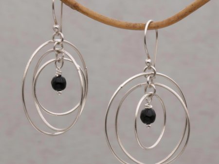 Atoms Onyx and Sterling Silver Dangle Earrings from Bali For Sale