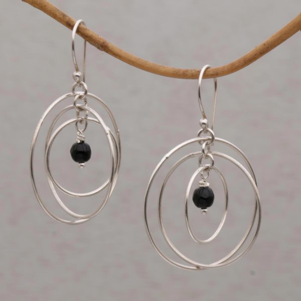 Atoms Onyx and Sterling Silver Dangle Earrings from Bali For Sale