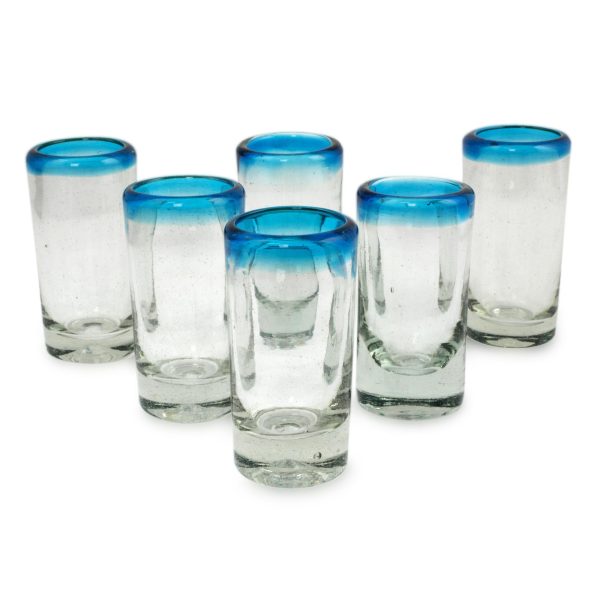 Aquamarine Hand Blown Mexican Tequila Shot Glasses Clear Set of 6 For Discount