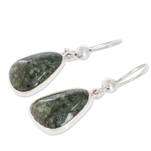 Asymmetry in Green 925 Sterling Silver Dark Green Jade Earrings from Guatemala Cheap