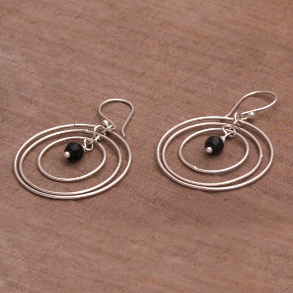 Atoms Onyx and Sterling Silver Dangle Earrings from Bali For Sale