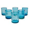 Aquamarine Sunflowers Engraved Pepita Flowers on Hand Blown Rocks Glassed Set of 6 Cheap