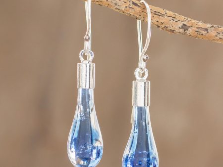 Blue Bay Handcrafted Art Glass Dangle Earrings from Costa Rica For Sale