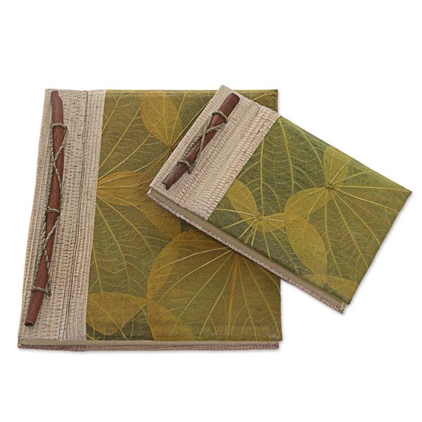 Autumn Spirit in Olive Handcrafted Pair of Rice Paper Notebooks from Indonesia Online Hot Sale