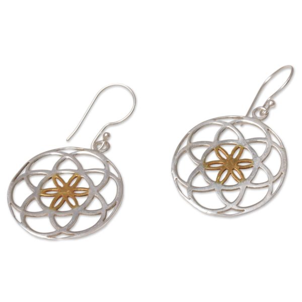 Blooms of Life Indonesian Sterling Silver and Gold Plated Dangle Earrings Online now