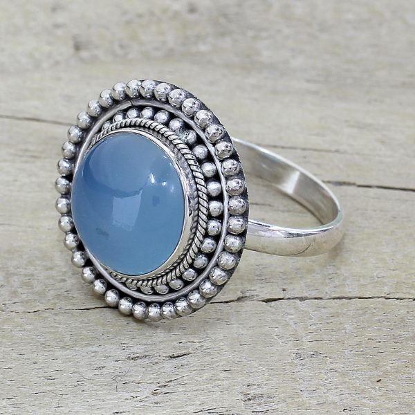 Azure Skies Round Blue Chalcedony and Sterling Silver Cocktail Ring Online now