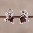 Blissful Radiance Leafy Rhodium Plated Garnet Stud Earrings from India Fashion