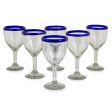 Blue Cancun Handblown Glass Recycled Wine Drinkware Goblets (Set of 6) For Cheap