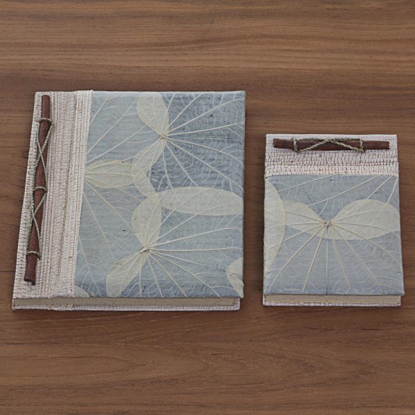 Autumn Spirit in Grey Handcrafted Pair of Rice Paper Notebooks from Indonesia on Sale