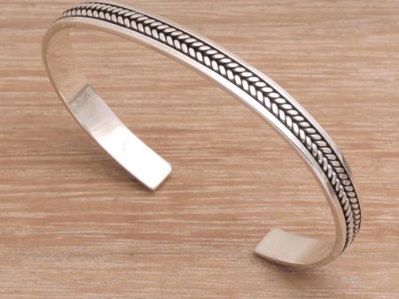 Ancient Weave Sterling Silver Cuff Bracelet Handmade in Bali on Sale