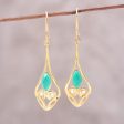 Bejeweled Rain Drops Gold Plated Green Onyx and Cubic Zirconia Dangle Earrings For Sale