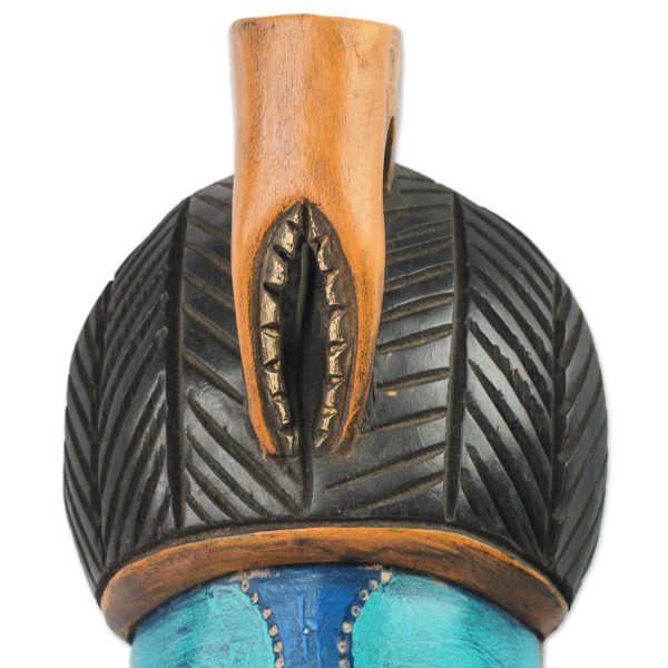 Benevolent Emiyi Handmade African Wood Mask in Blue from Ghana Online Sale