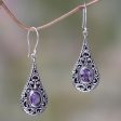 Balinese Dew Artisan Crafted Earrings with Sterling Silver and Amethyst For Sale