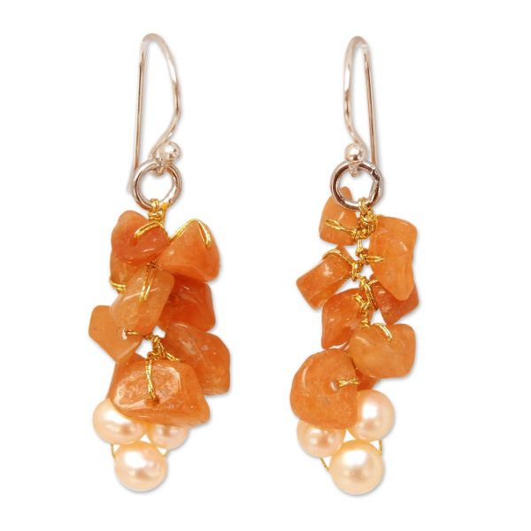 Afternoon Glow Beaded Aventurine and Pearl Earrings Discount