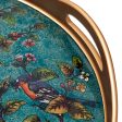 Birds of Spring Floral Reverse-Painted Glass Tray in Turquoise from Peru For Sale