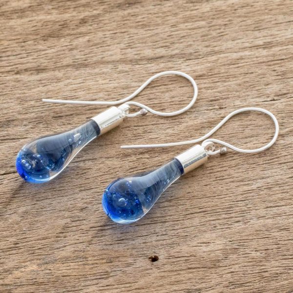 Blue Bay Handcrafted Art Glass Dangle Earrings from Costa Rica For Sale