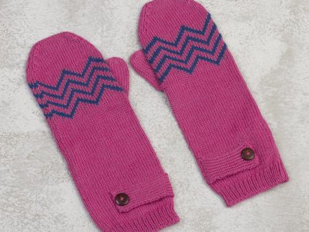 Zigzag Warmth in Delft Blue Alpaca Blend Mittens in Rose and Delft Blue from Peru Fashion