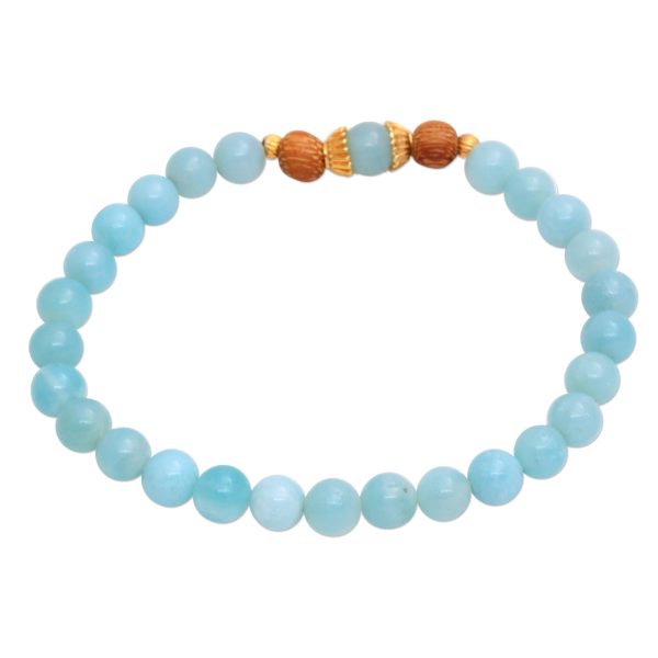 Batuan Tune Gold Accented Amazonite Beaded Stretch Bracelet from Bali Online