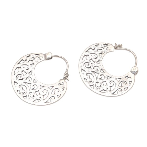 Beautiful Curves Openwork Sterling Silver Hoop Earrings from Bali Fashion