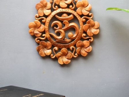 Blooming Om Suar Wood Wall Relief Panel Floral Om from Indonesia Cheap