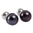 Black Nascent Flower Handcrafted Black Cultured Pearl Stud Earrings For Sale