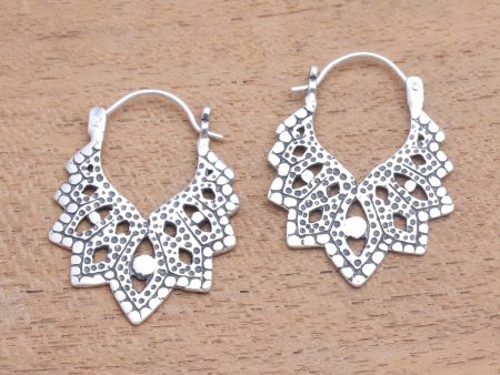 Beautiful Pattern Patterned Sterling Silver Hoop Earrings from Bali For Discount