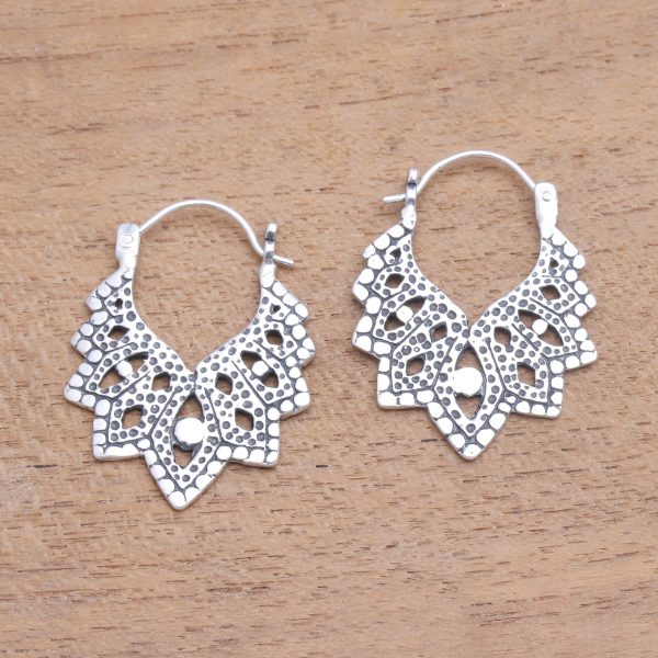 Beautiful Pattern Patterned Sterling Silver Hoop Earrings from Bali For Discount