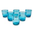 Aquamarine Bubbles Set of 6 Aquamarine Hand Blown 10 oz Juice Glasses For Sale